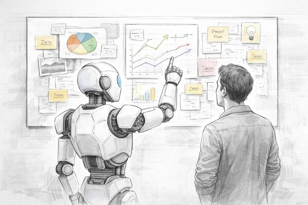 Robot examining images with a magnifying glass — the gap between what AI sees and what your business needs