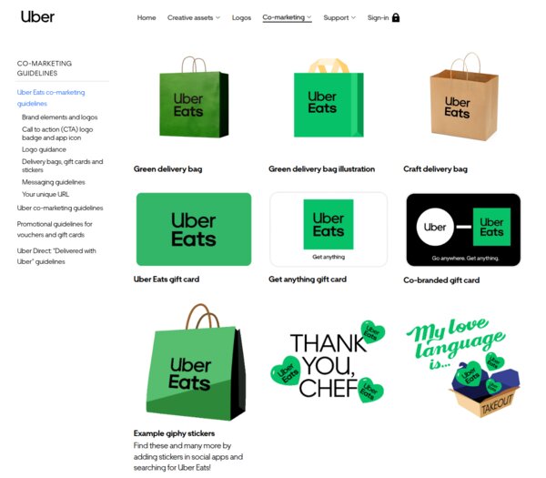 Uber brand guidelines site showing logo usage, colour system and Uber Move typeface