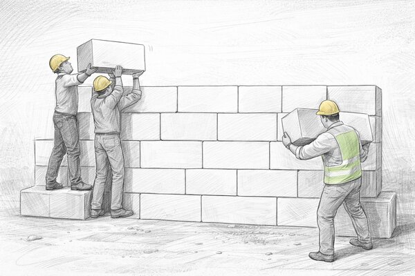 Pencil-drawn illustration of a single clean building block representing simple pricing