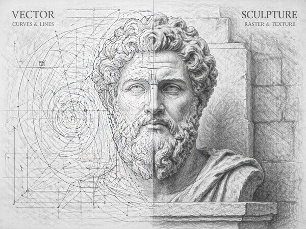 Same logo shown twice: a pixelated raster version on the left, a crisp vector version on the right