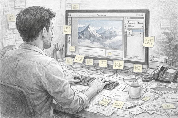 Retoucher working on product images at a workstation