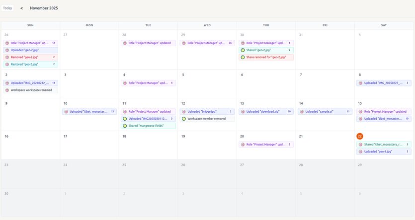 Calendar month view with activity markers
