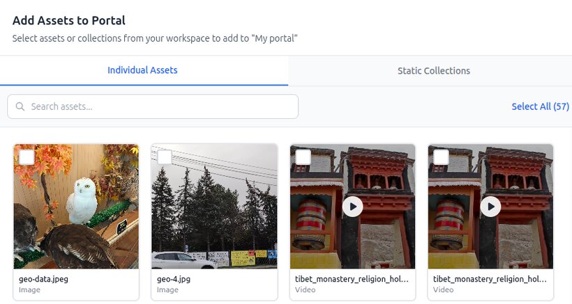 Selecting assets and collections to publish