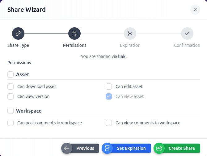 Share settings panel with permissions