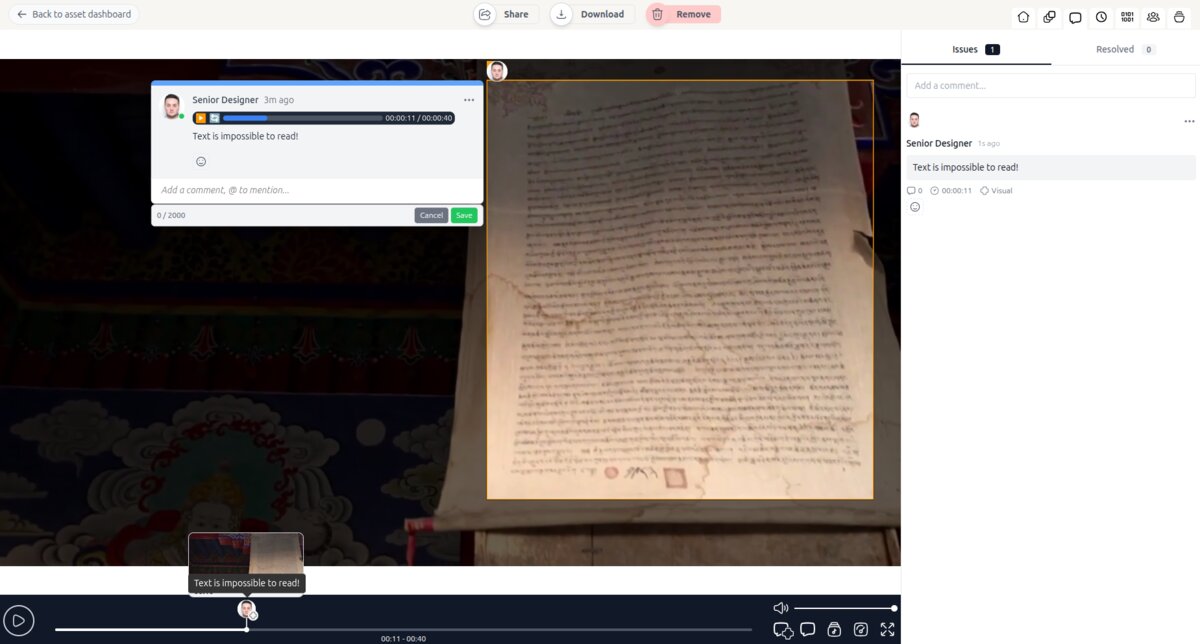 Viewing visual comment on video